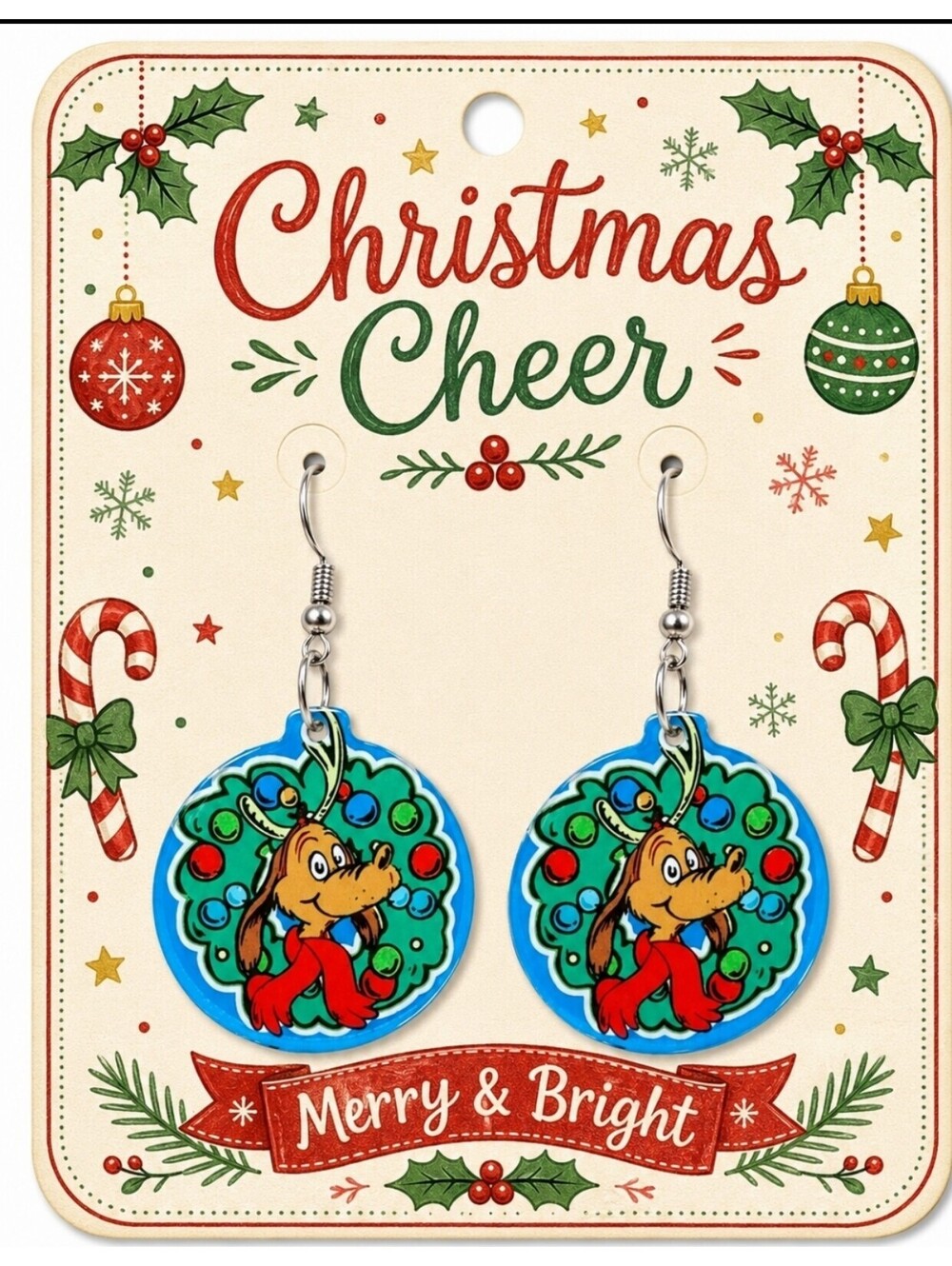 Dr. Seuss's How the Grinch Stole Christmas 'Max' Wreath Hypoallergenic Earrings
